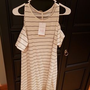 Cold shoulder cream with black stripe dress
